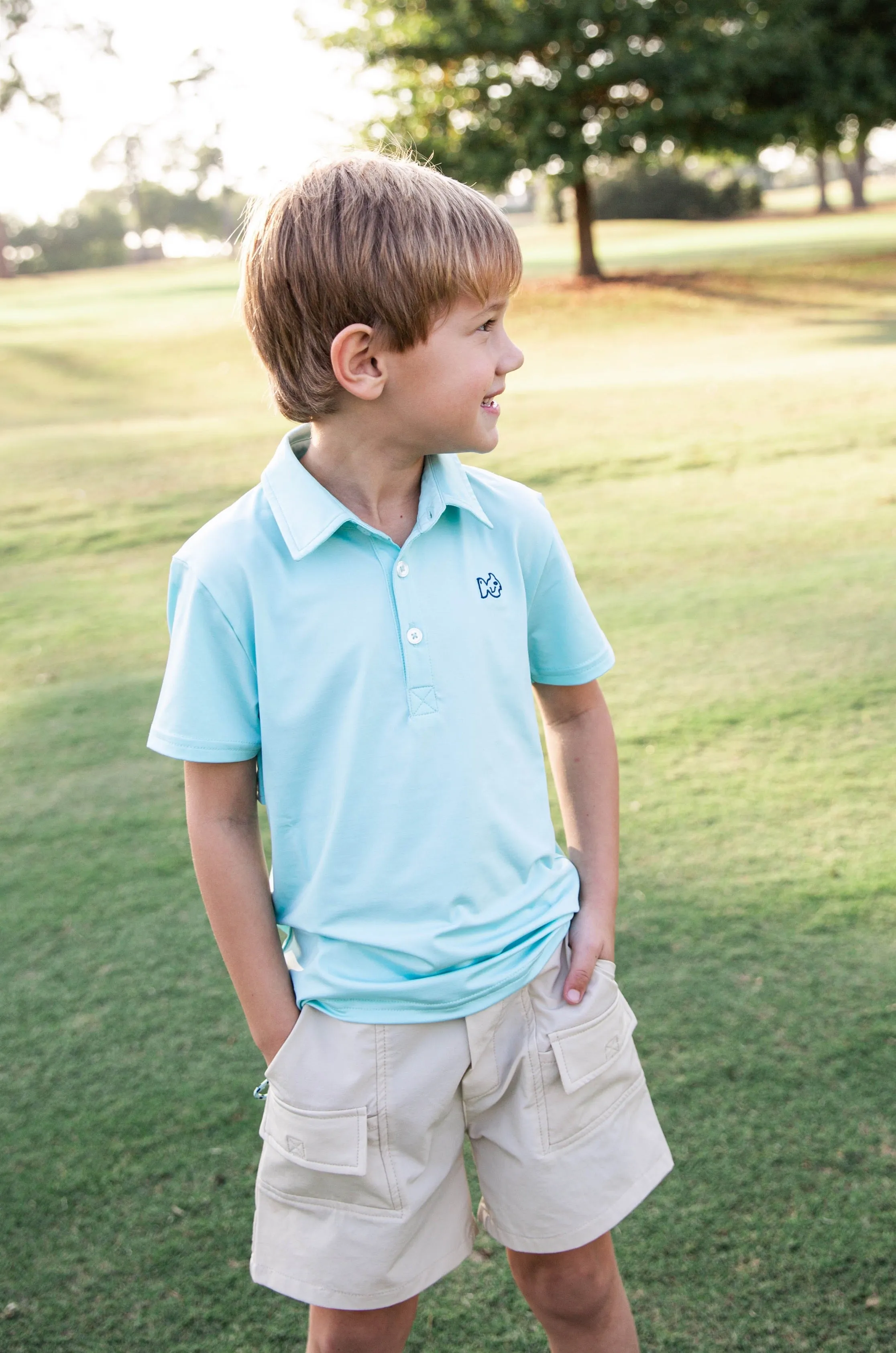 Boys Short Sleeve Pro Performance Polo in Waterspout Green