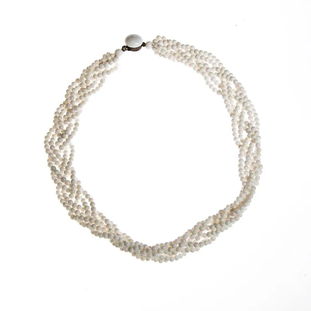 Braided Milk Glass Beaded Necklace