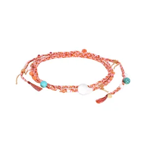 Braided necklace with natural pearls and gemstones