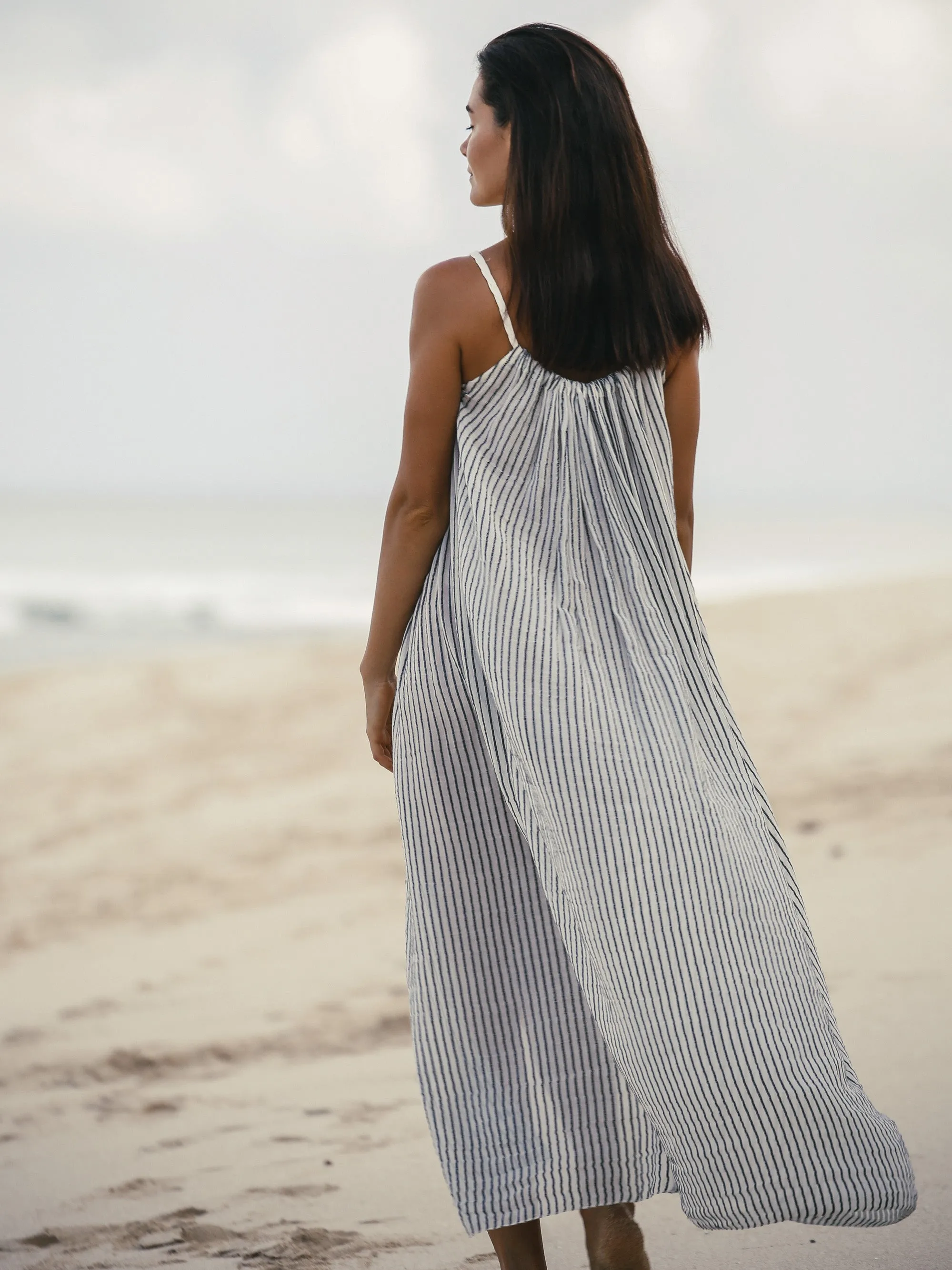 Breeze Beach Dress - Black Stripes