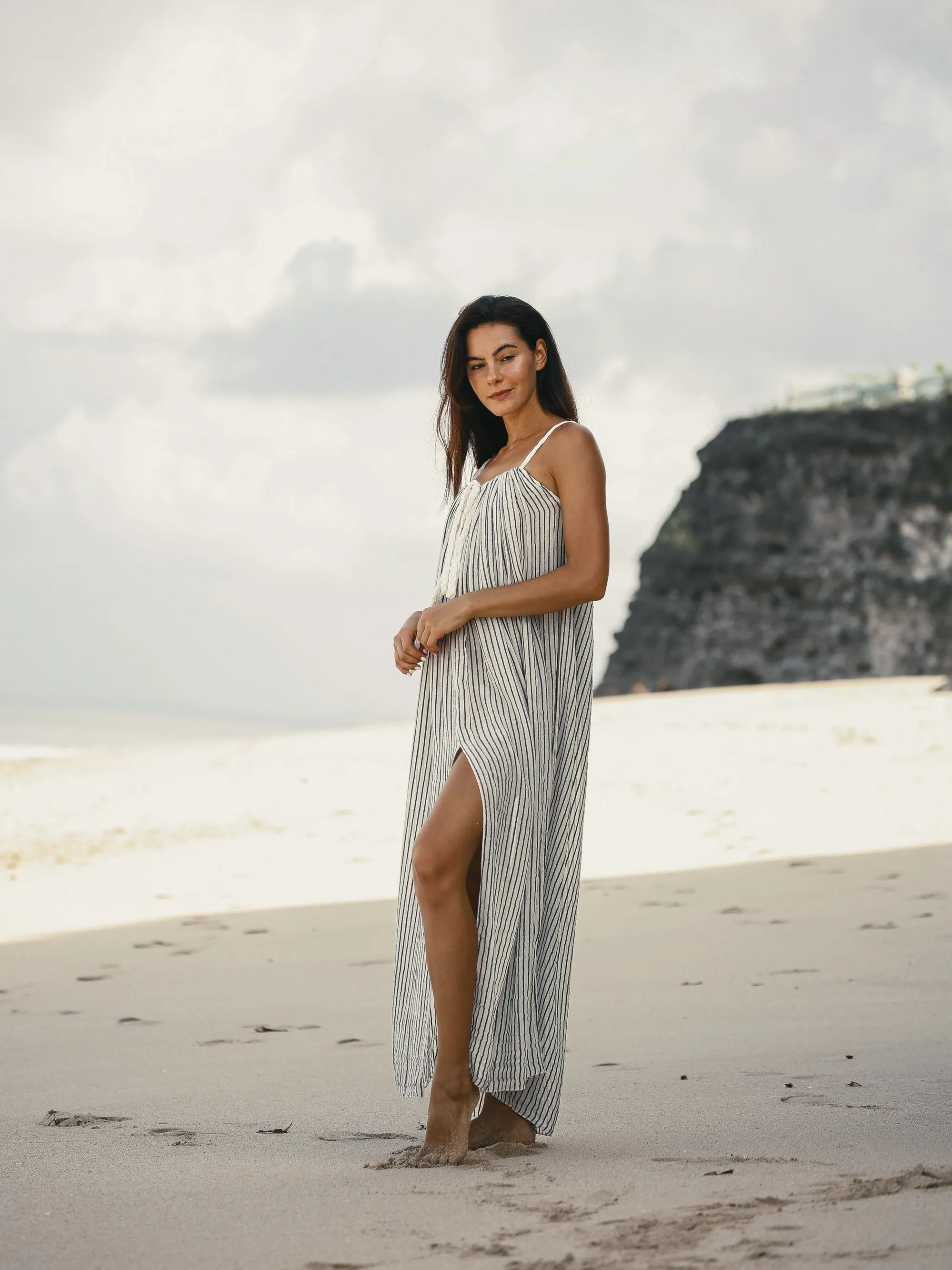 Breeze Beach Dress - Black Stripes