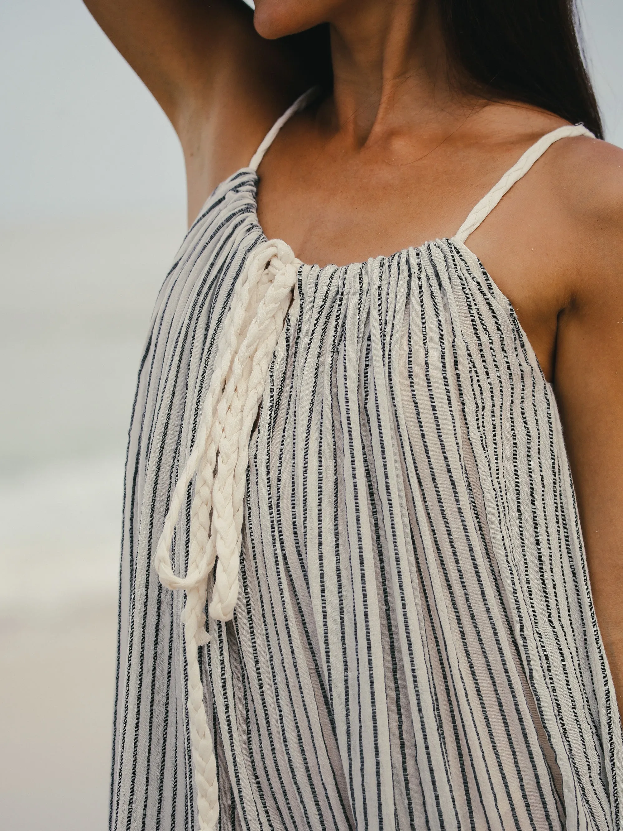 Breeze Beach Dress - Black Stripes