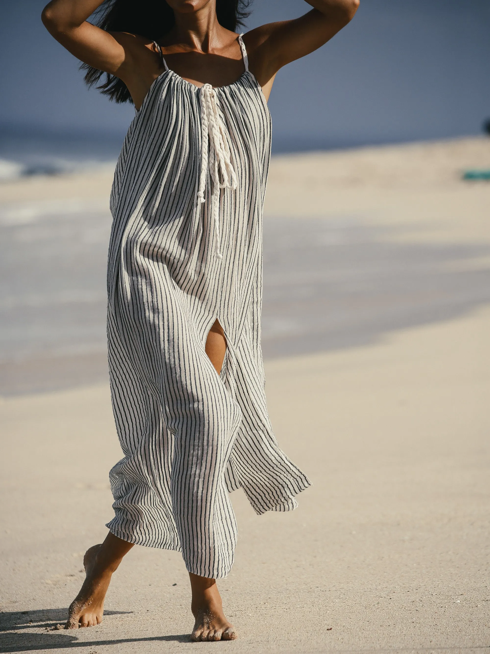 Breeze Beach Dress - Black Stripes