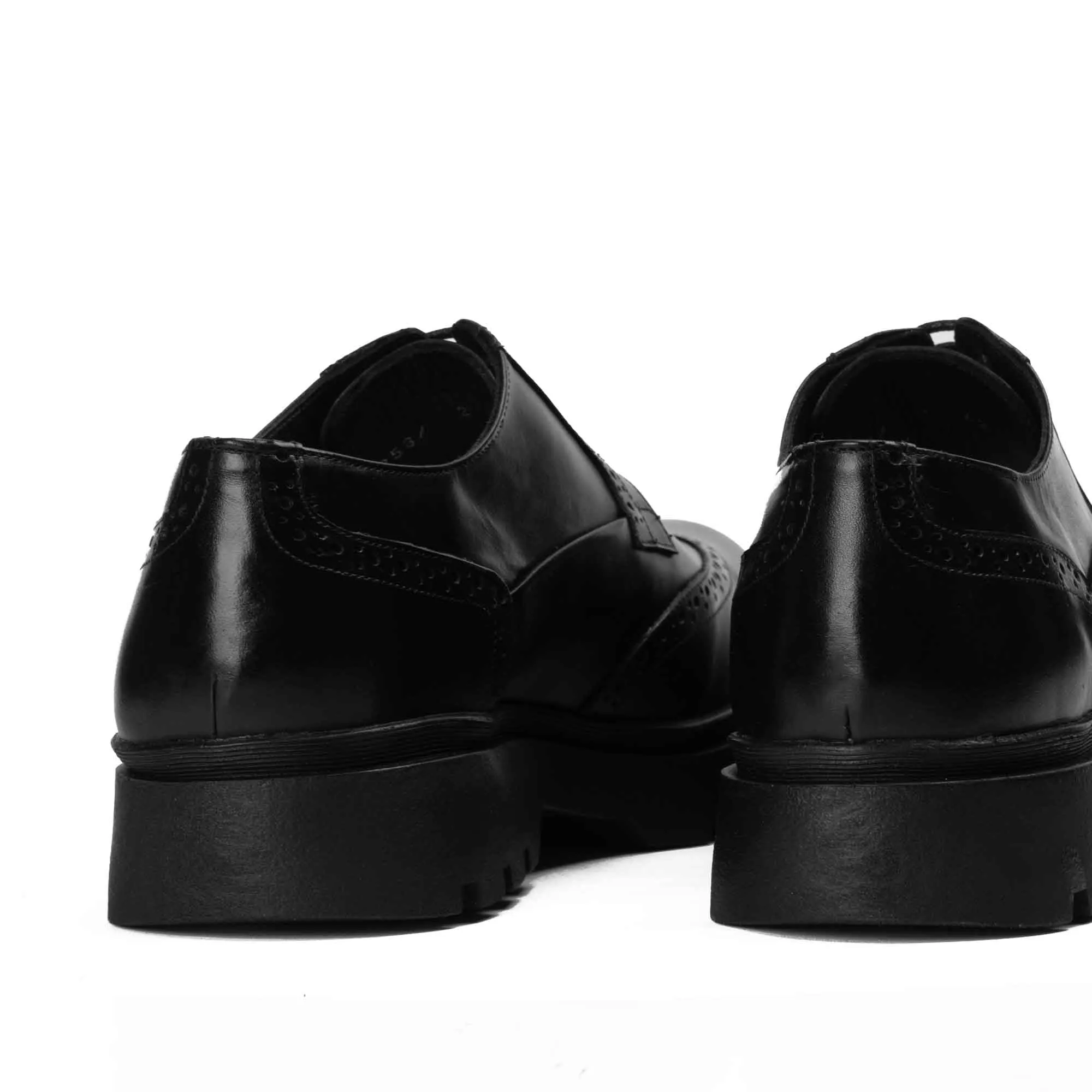 BRIO Genuine Leather Retro Wingtip Chelsea -BLACK
