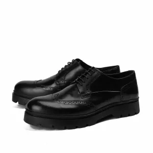 BRIO Genuine Leather Retro Wingtip Chelsea -BLACK
