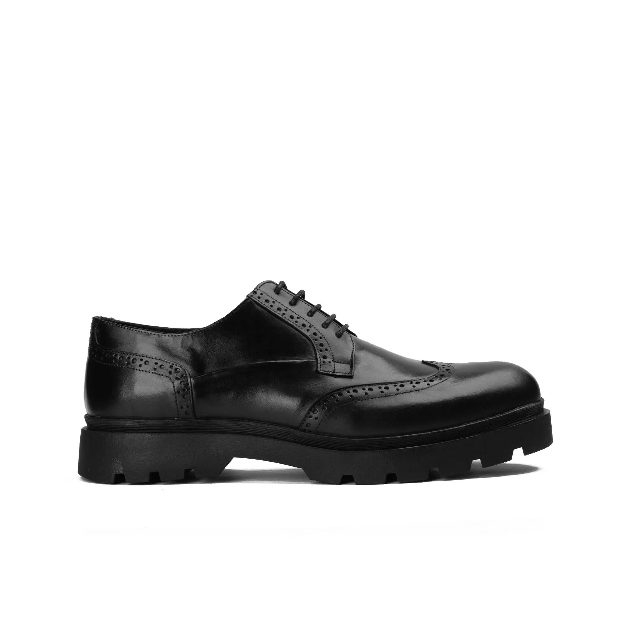 BRIO Genuine Leather Retro Wingtip Chelsea -BLACK
