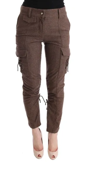 Brown Wool Cropped Cargo Casual Pants