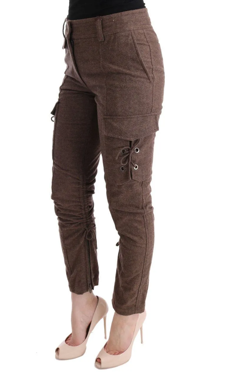 Brown Wool Cropped Cargo Casual Pants