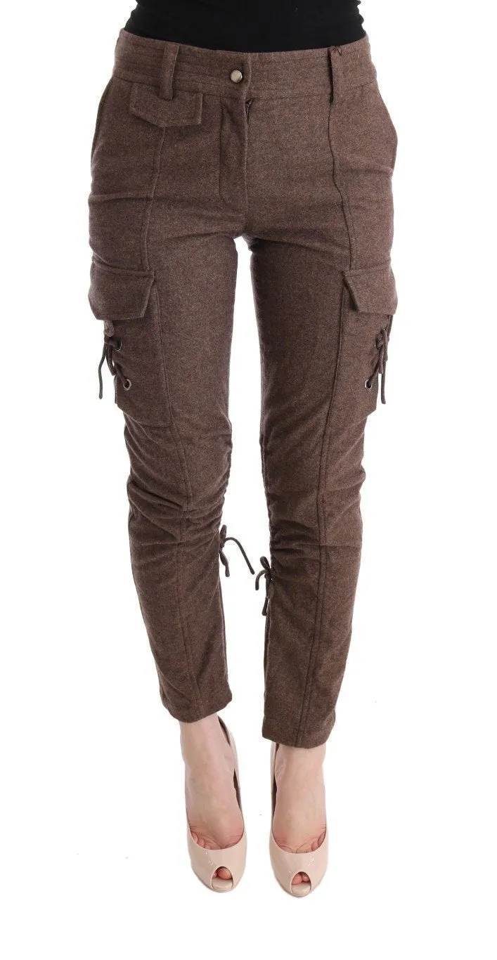 Brown Wool Cropped Cargo Casual Pants