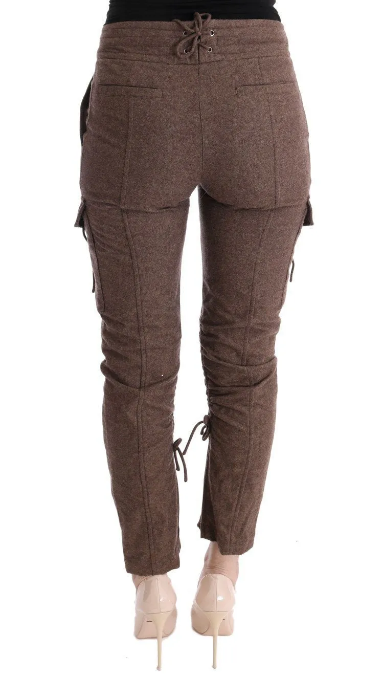 Brown Wool Cropped Cargo Casual Pants