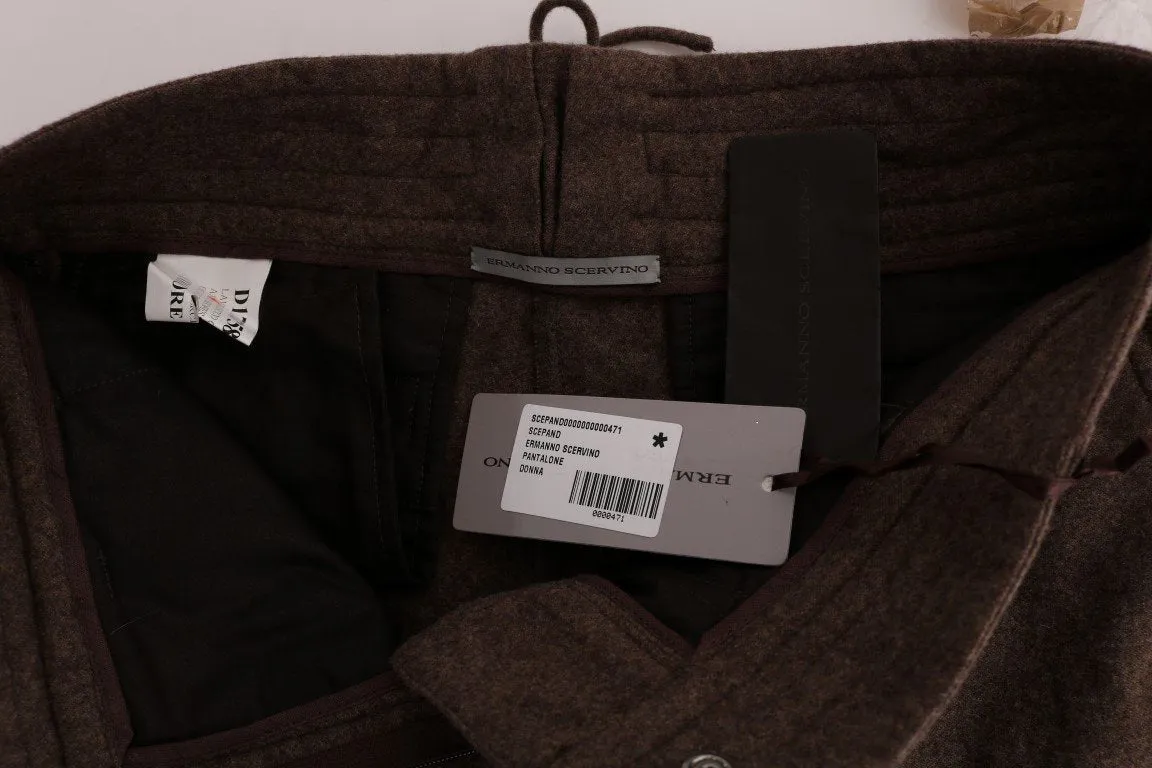 Brown Wool Cropped Cargo Casual Pants