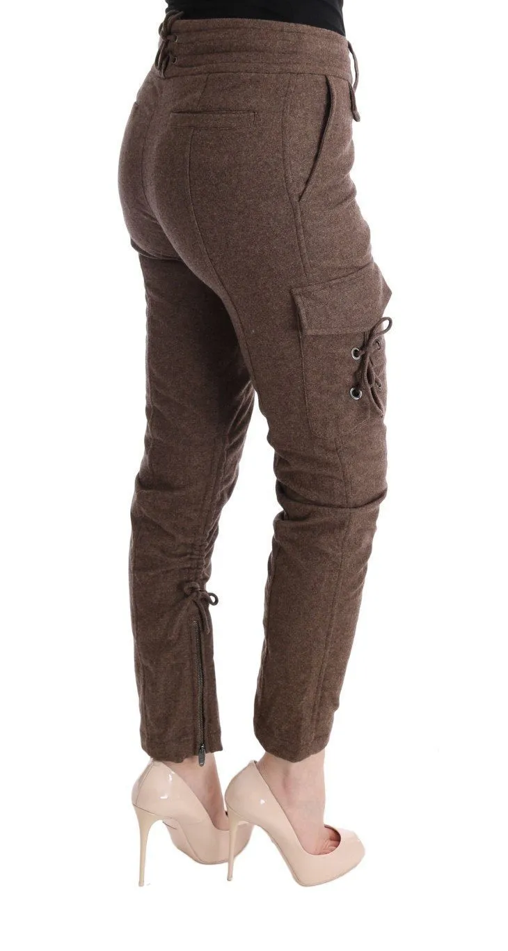 Brown Wool Cropped Cargo Casual Pants