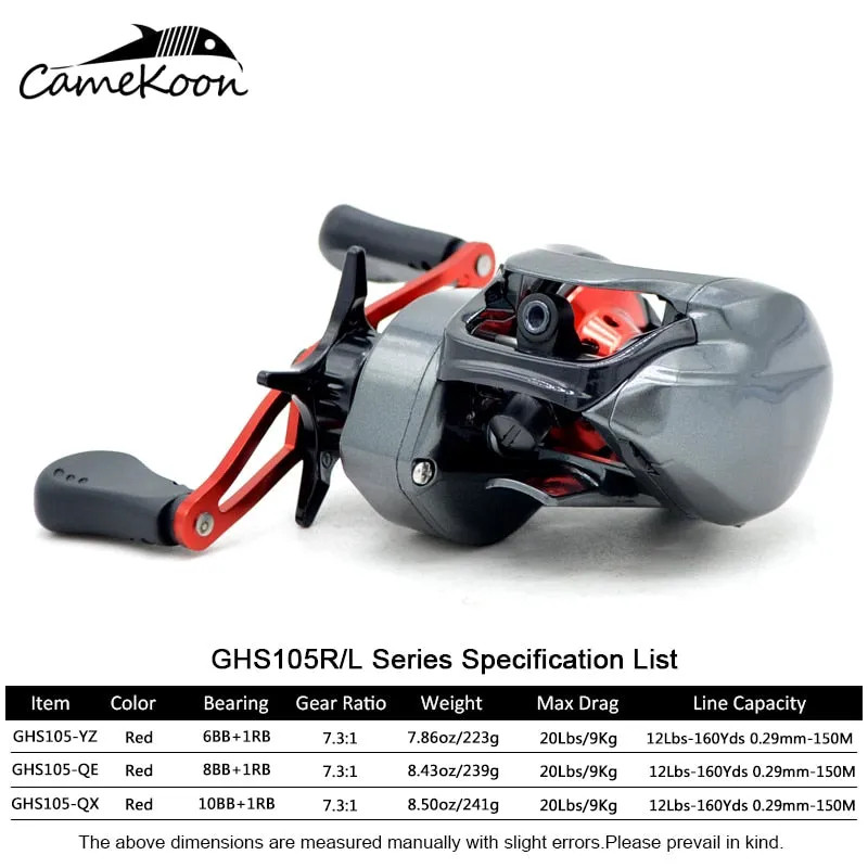 CAMEKOON Baitcasting Reels Left/Right Hand 7.3:1 Ultra Smooth Saltwater Bait Caster Wheel with Magnetic Brake Coil