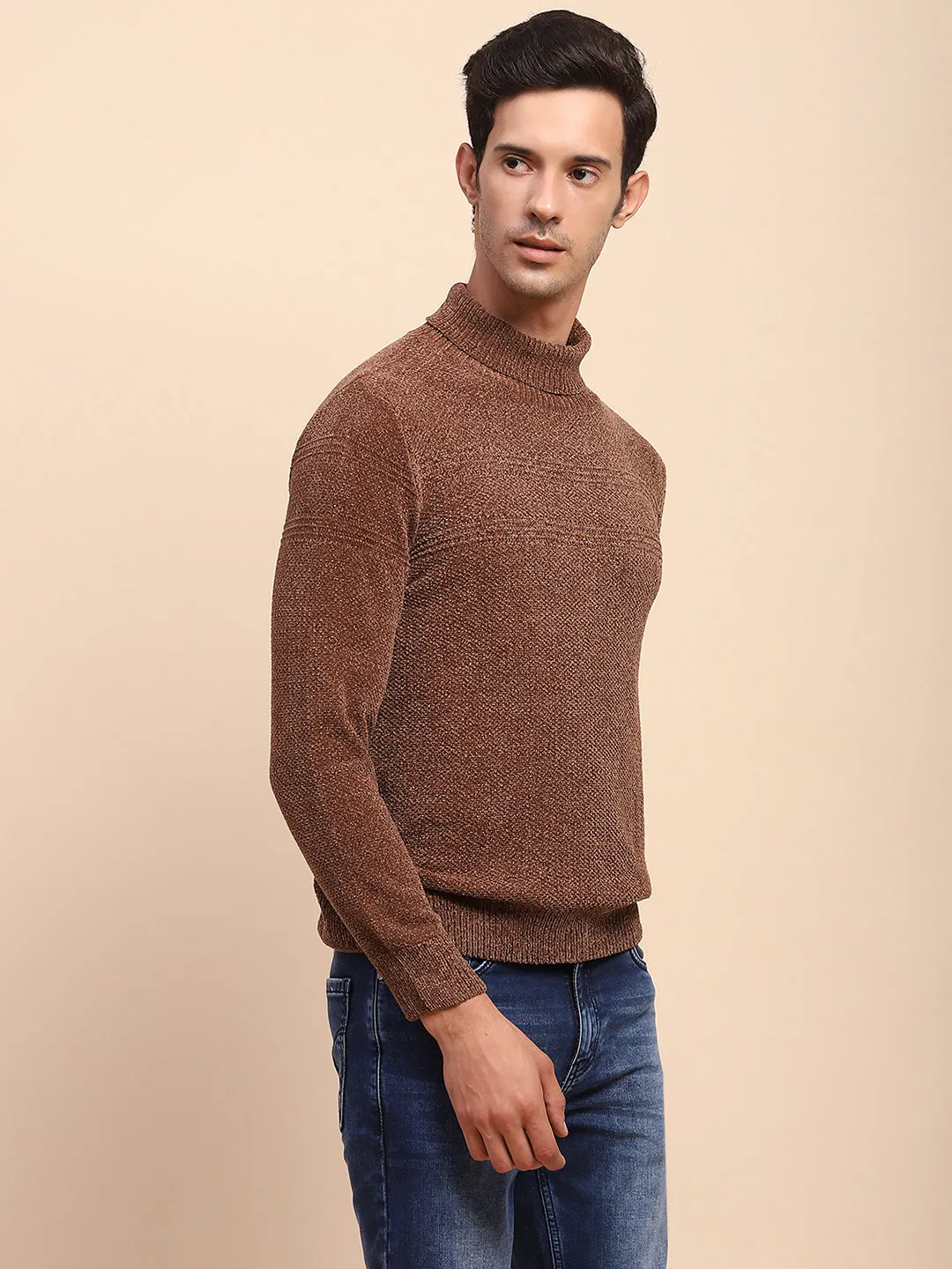 Camla Barcelona Brown Mock Neck Full Sleeve Sweater