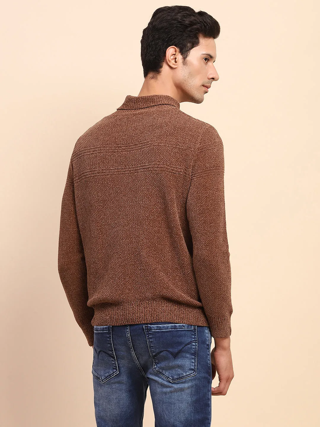 Camla Barcelona Brown Mock Neck Full Sleeve Sweater