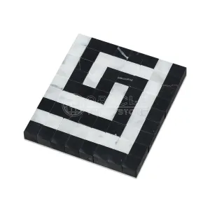 Carrara White Italian (Bianco Carrara) Marble Greek Key Border Corner (with Black Marble, Polished)