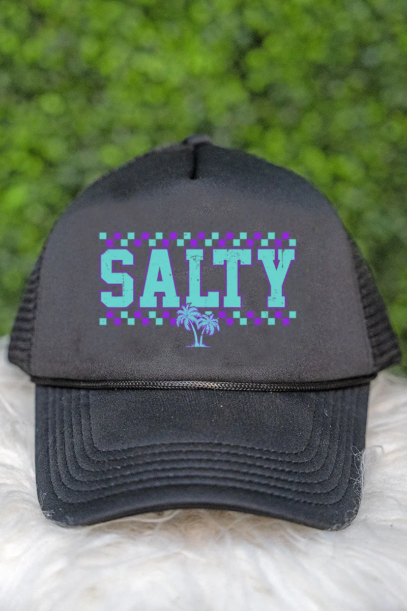 Checkered Salty Palm Trees Foam Mesh Back Trucker Cap