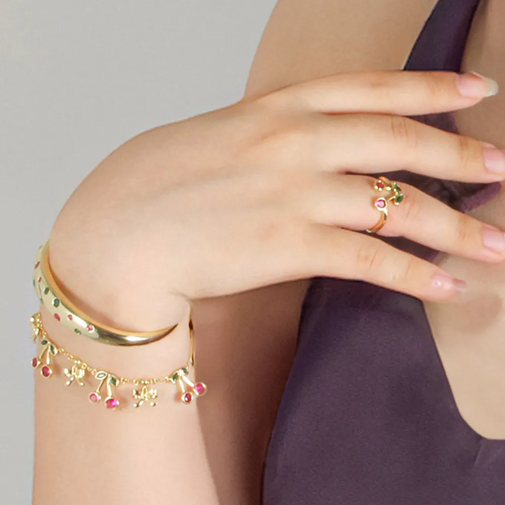 Cherry Gemstone Flush Open Bracelet