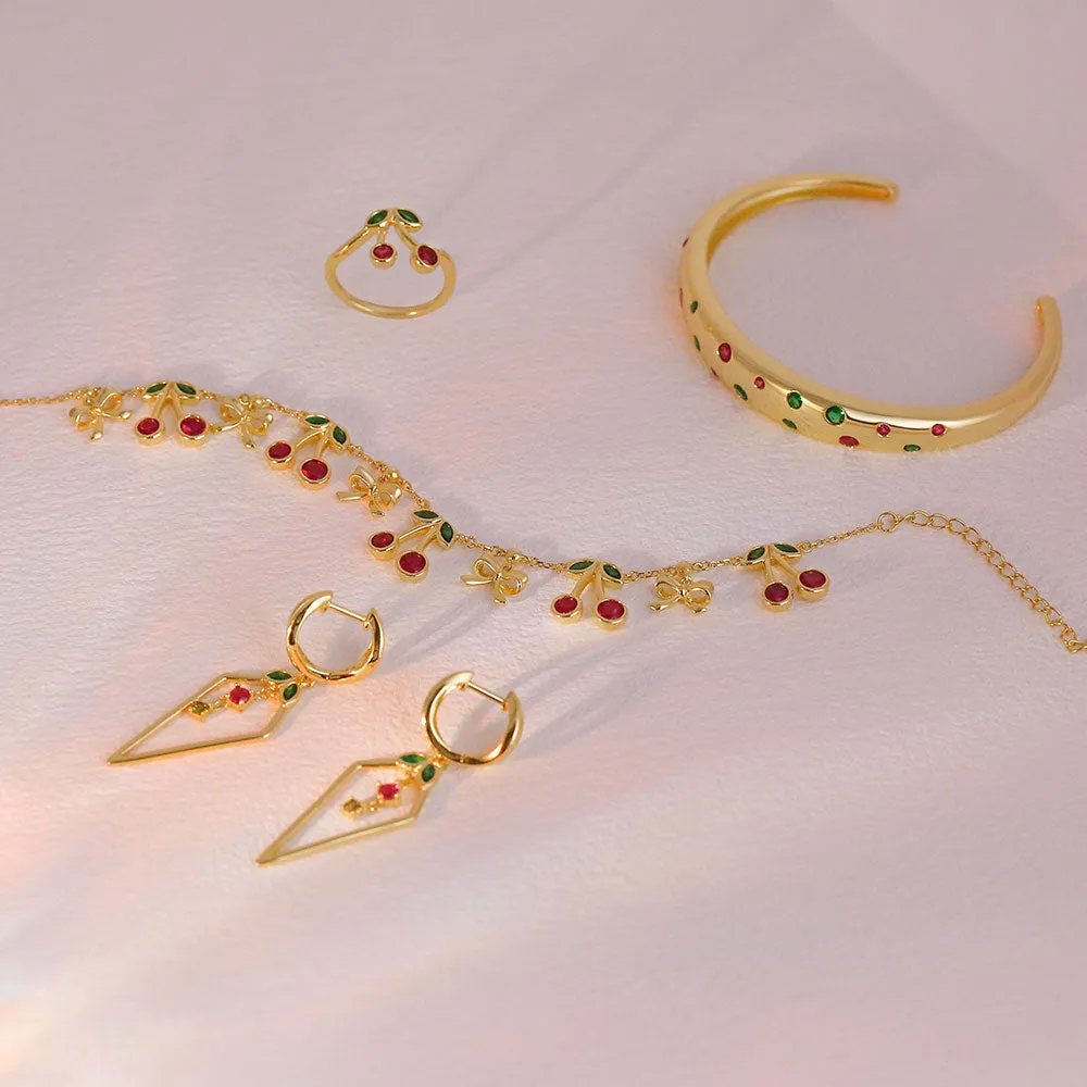 Cherry Gemstone Flush Open Bracelet