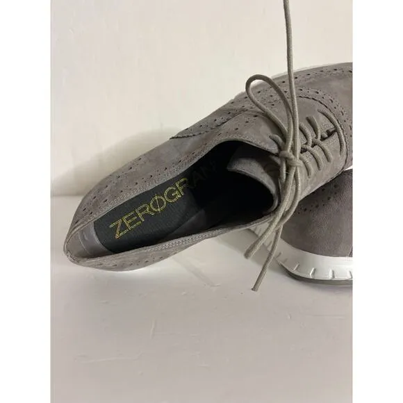 Cole Haan 10 ZERO GRAND Wingtip Oxford Shoes Gray Suede Brogues Sneaker NEW