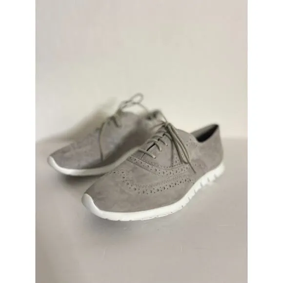 Cole Haan 10 ZERO GRAND Wingtip Oxford Shoes Gray Suede Brogues Sneaker NEW