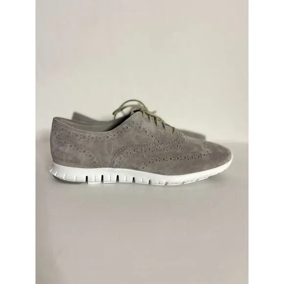 Cole Haan 10 ZERO GRAND Wingtip Oxford Shoes Gray Suede Brogues Sneaker NEW