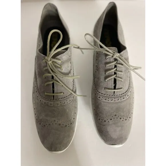 Cole Haan 10 ZERO GRAND Wingtip Oxford Shoes Gray Suede Brogues Sneaker NEW