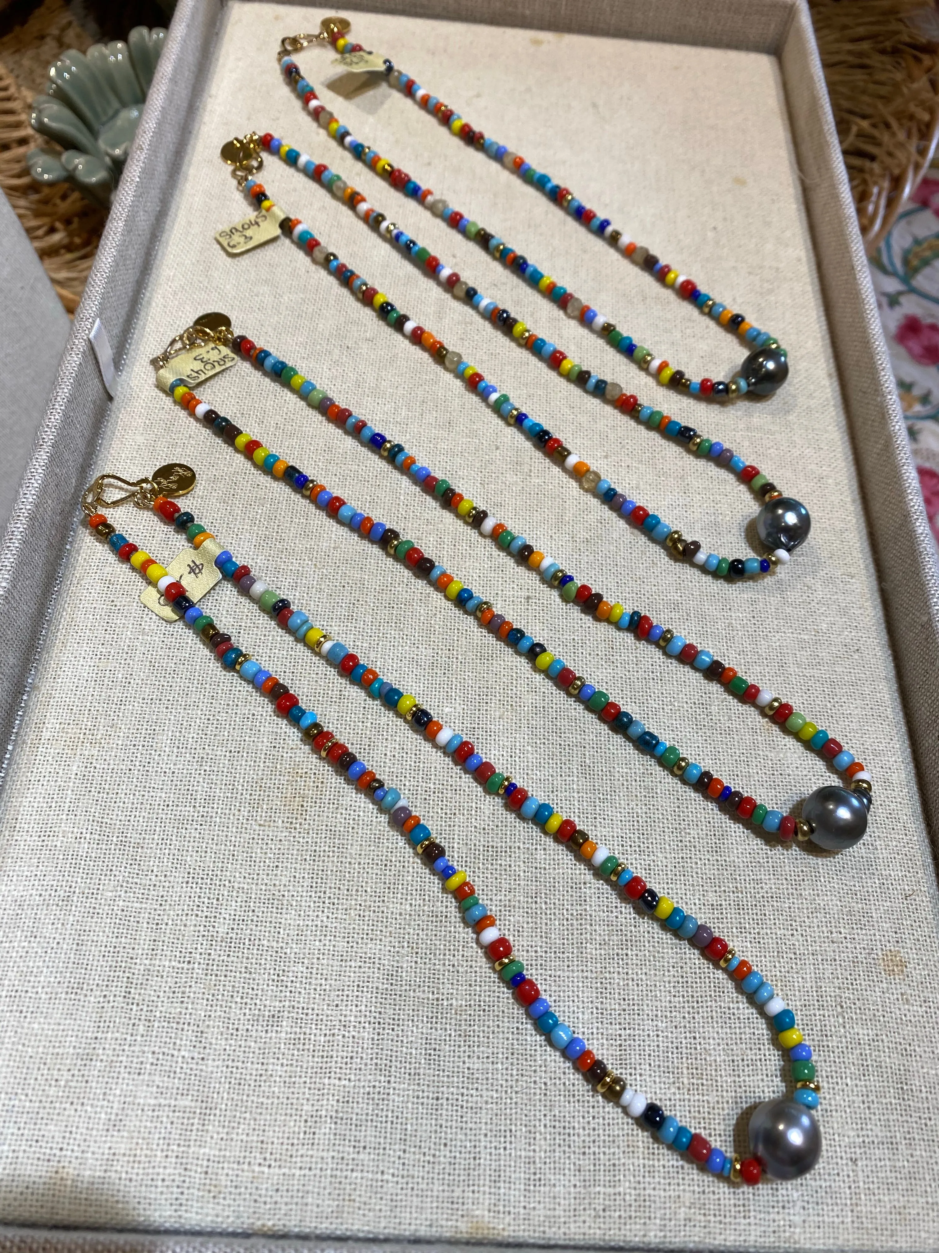 Colorful Beads w/ Tahitian Pearl Necklace