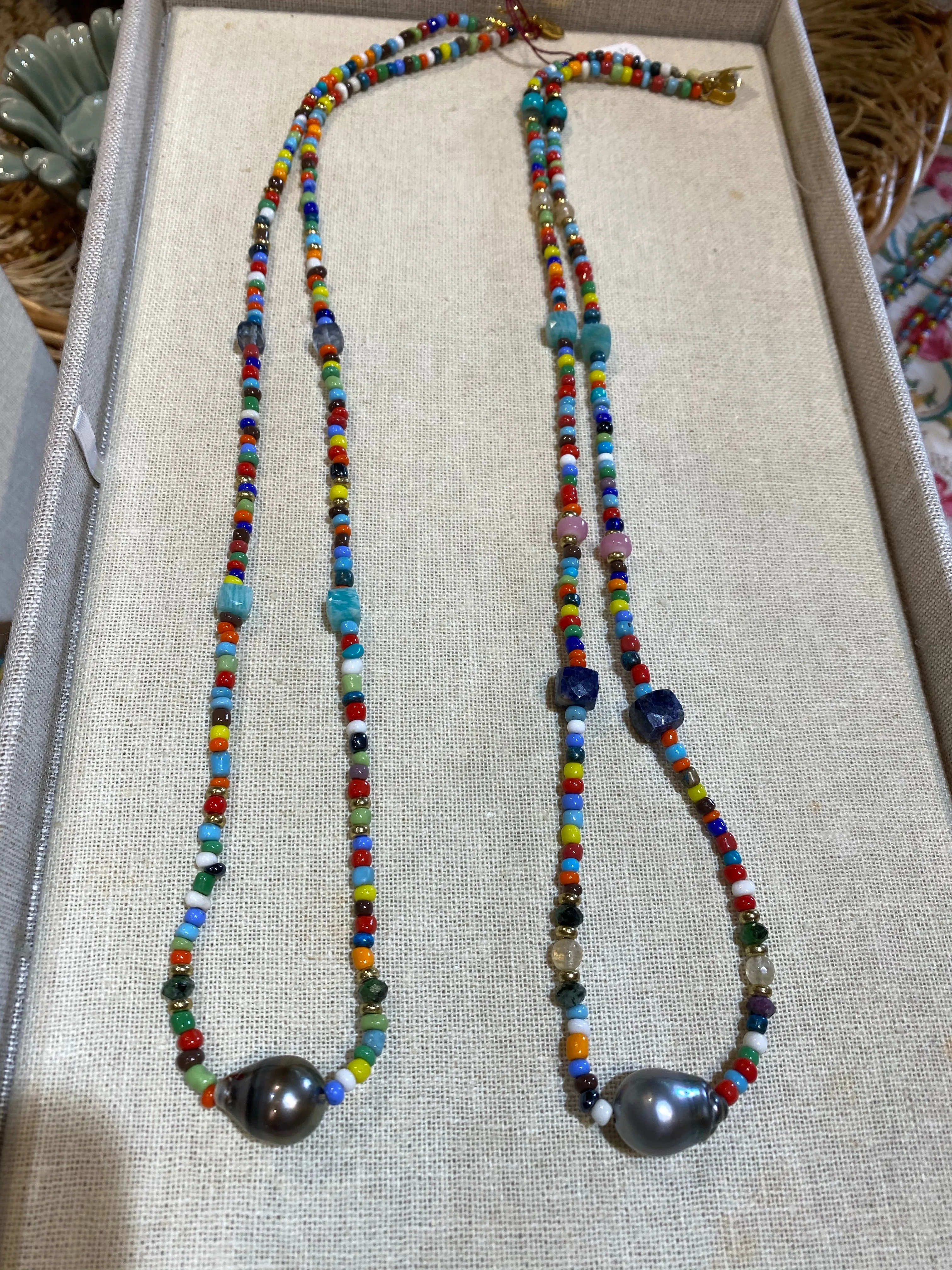 Colorful Beads w/ Tahitian Pearl Necklace