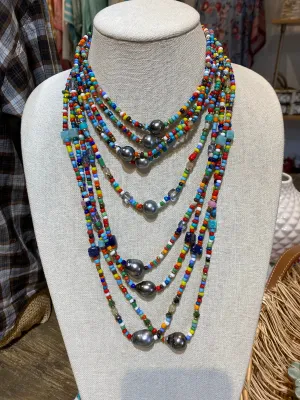 Colorful Beads w/ Tahitian Pearl Necklace