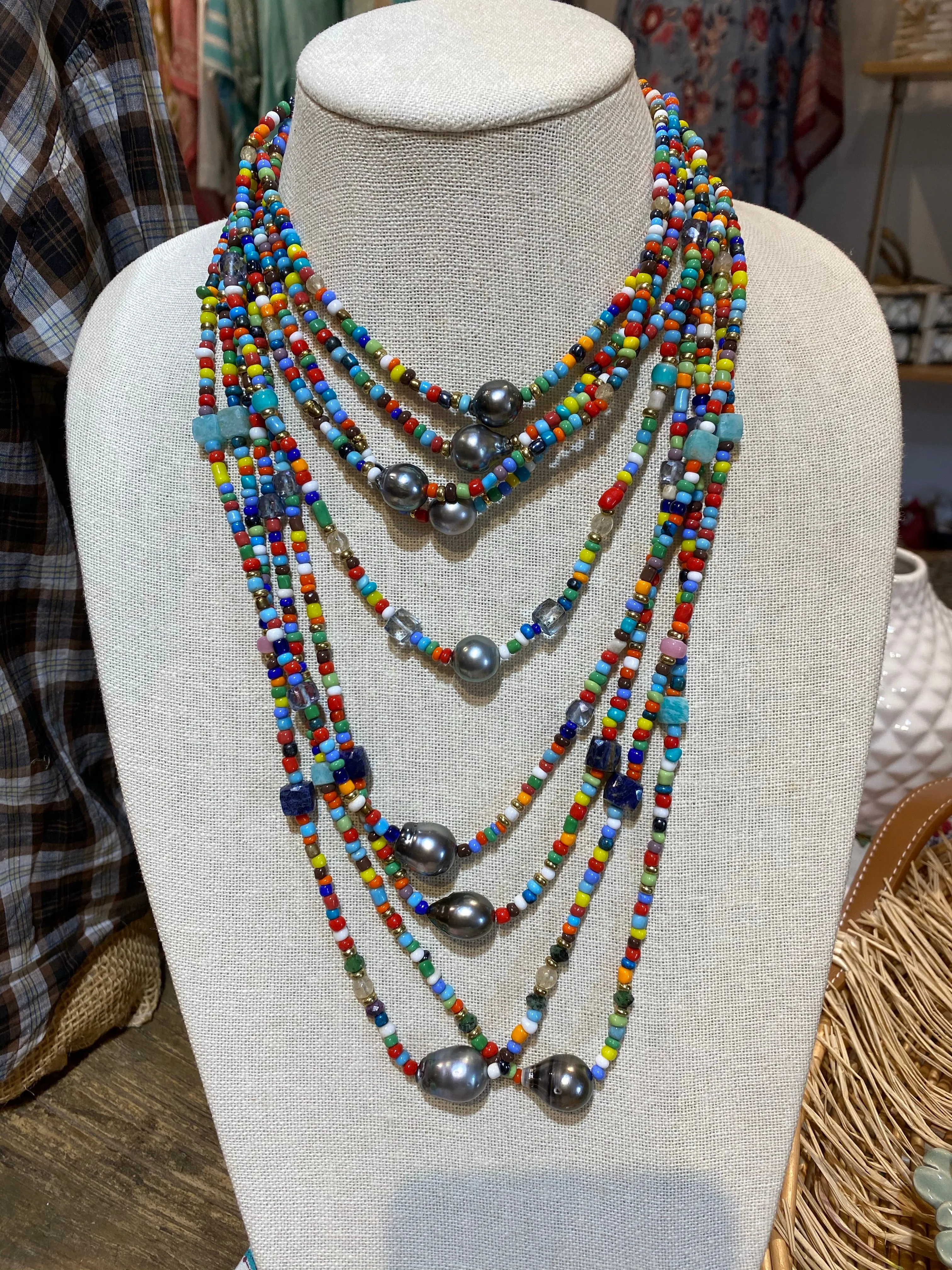 Colorful Beads w/ Tahitian Pearl Necklace