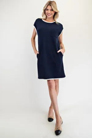 CONTRAST TRIM SLEEVELESS KNIT MINI DRESS