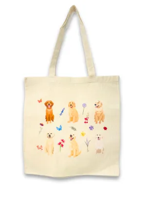 Cottage-Core Golden Retrievers Canvas Tote Bag