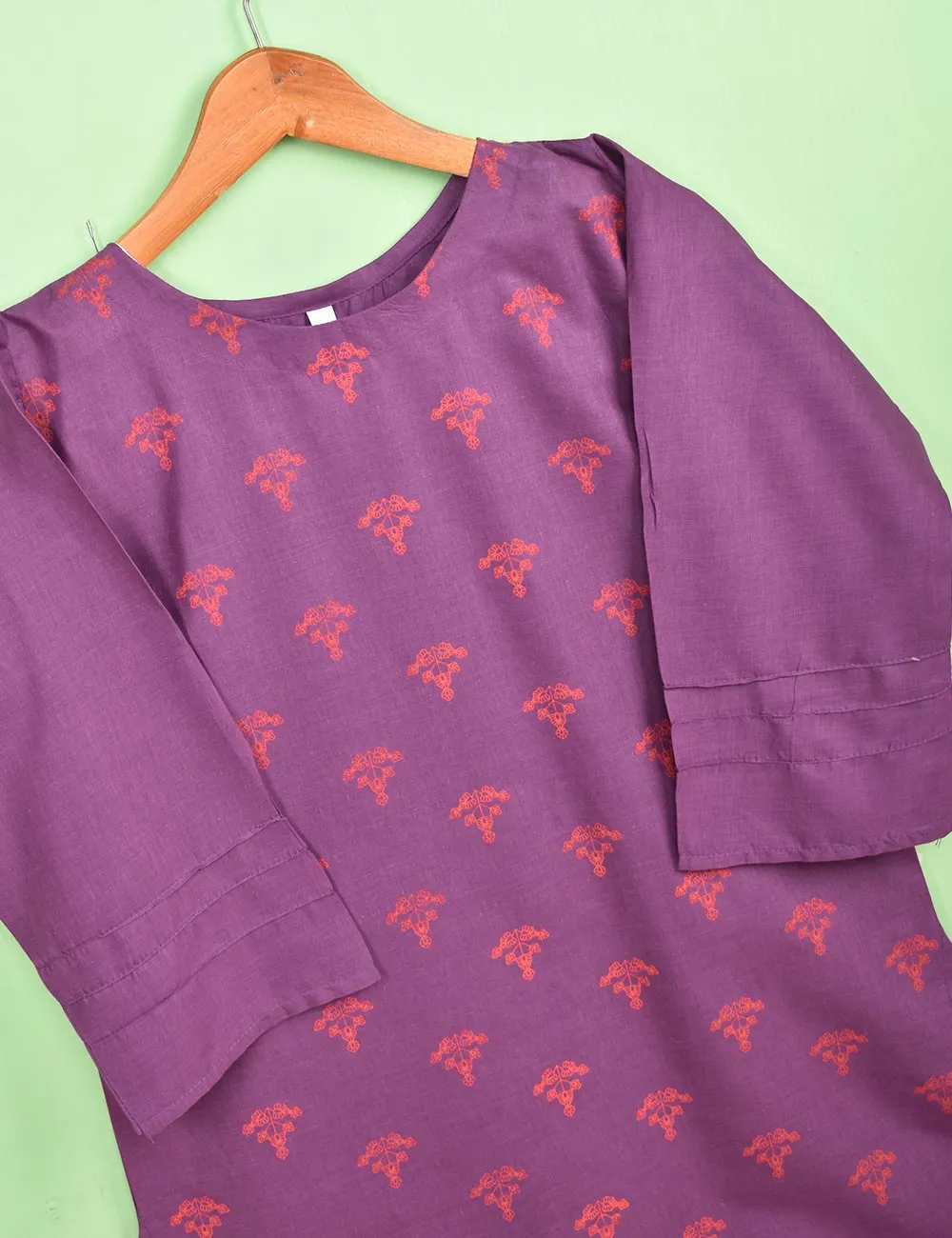 Cotton Printed Stitched Kurti - (TS-076A-Purple)