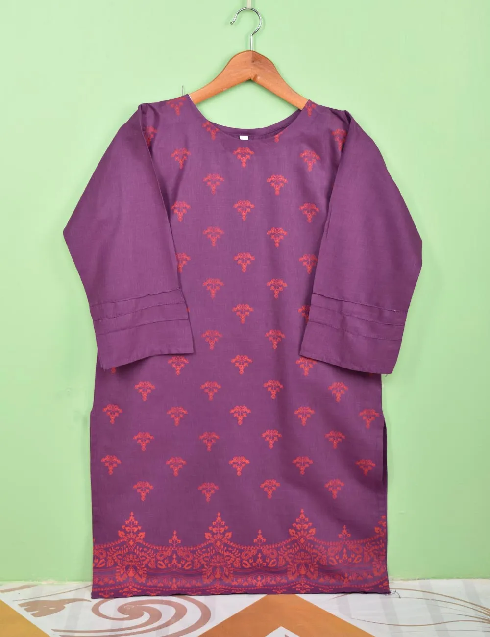 Cotton Printed Stitched Kurti - (TS-076A-Purple)