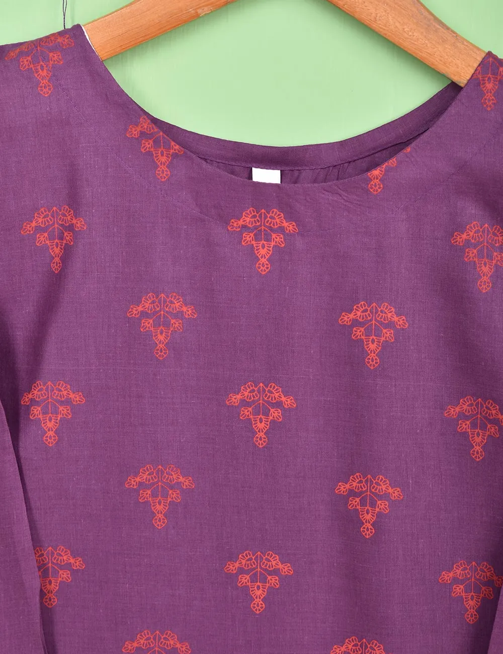 Cotton Printed Stitched Kurti - (TS-076A-Purple)