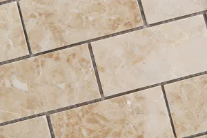 Crema Cappuccino Marble 2 X 4 Brick Polished Mosaic Tiles - Premium Quality (LOT of 50 SHEETS)