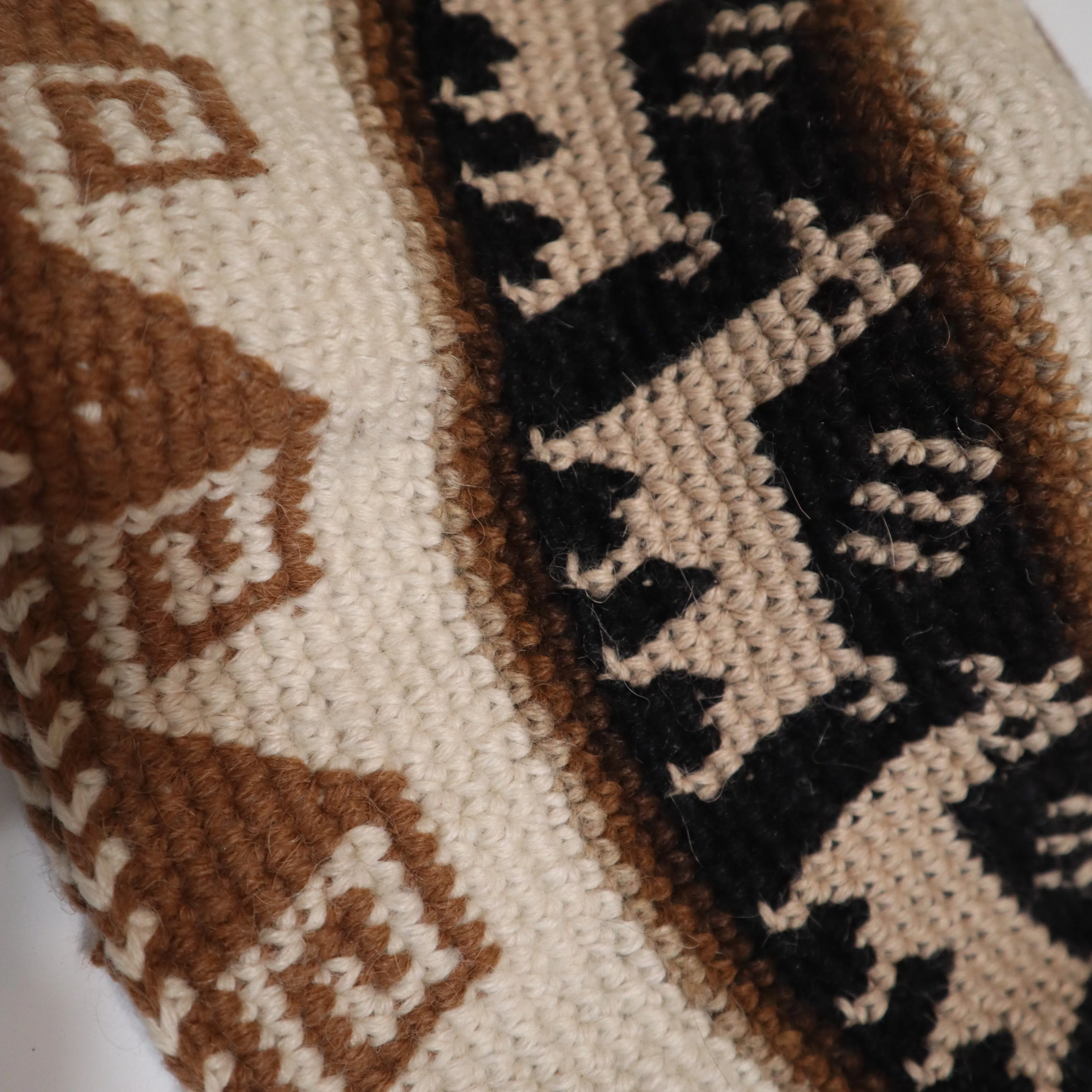 Crochet Roll-Up Peruvian Hat Rustic Thick Knit Sheep & Alpaca Wool Ivory Medium Unisex