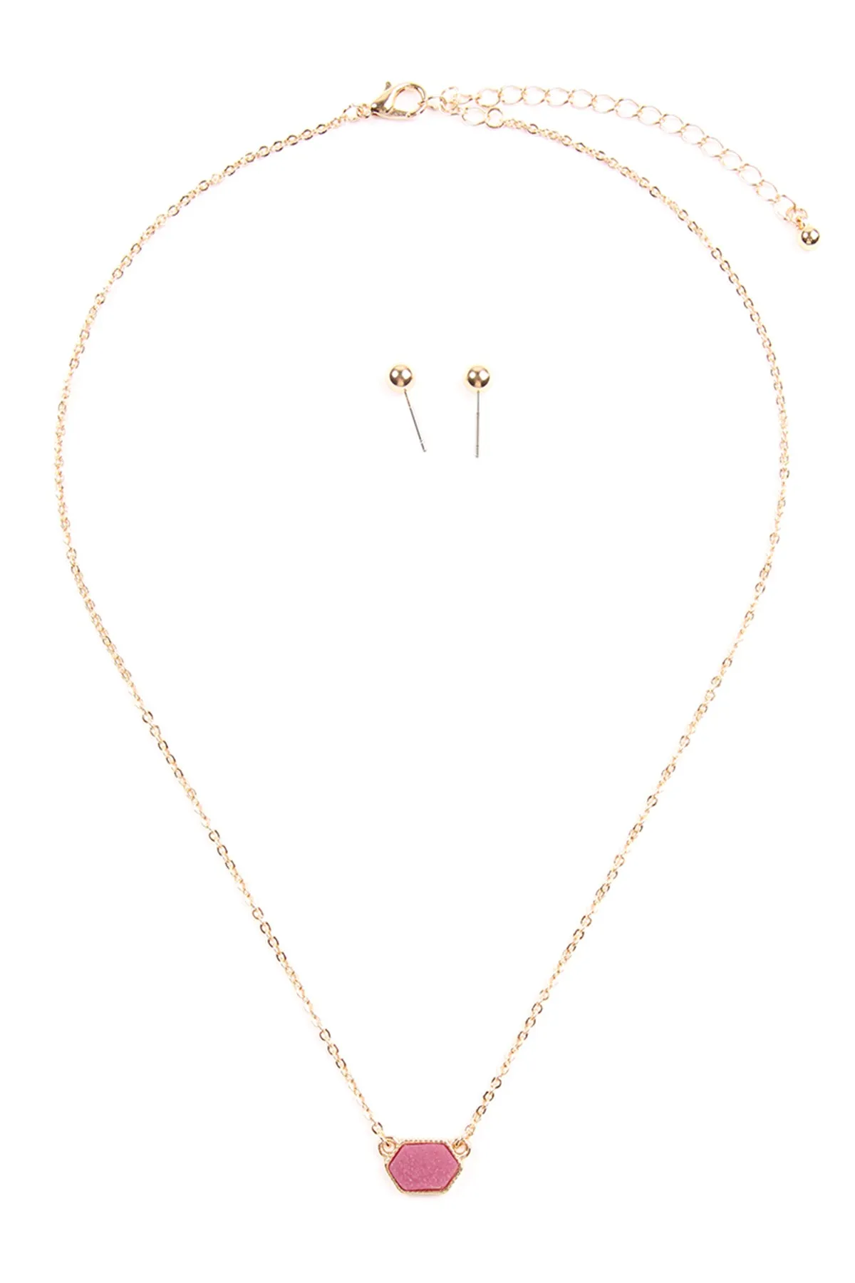 Druzy Hexagon  Necklaces with stud Earrings