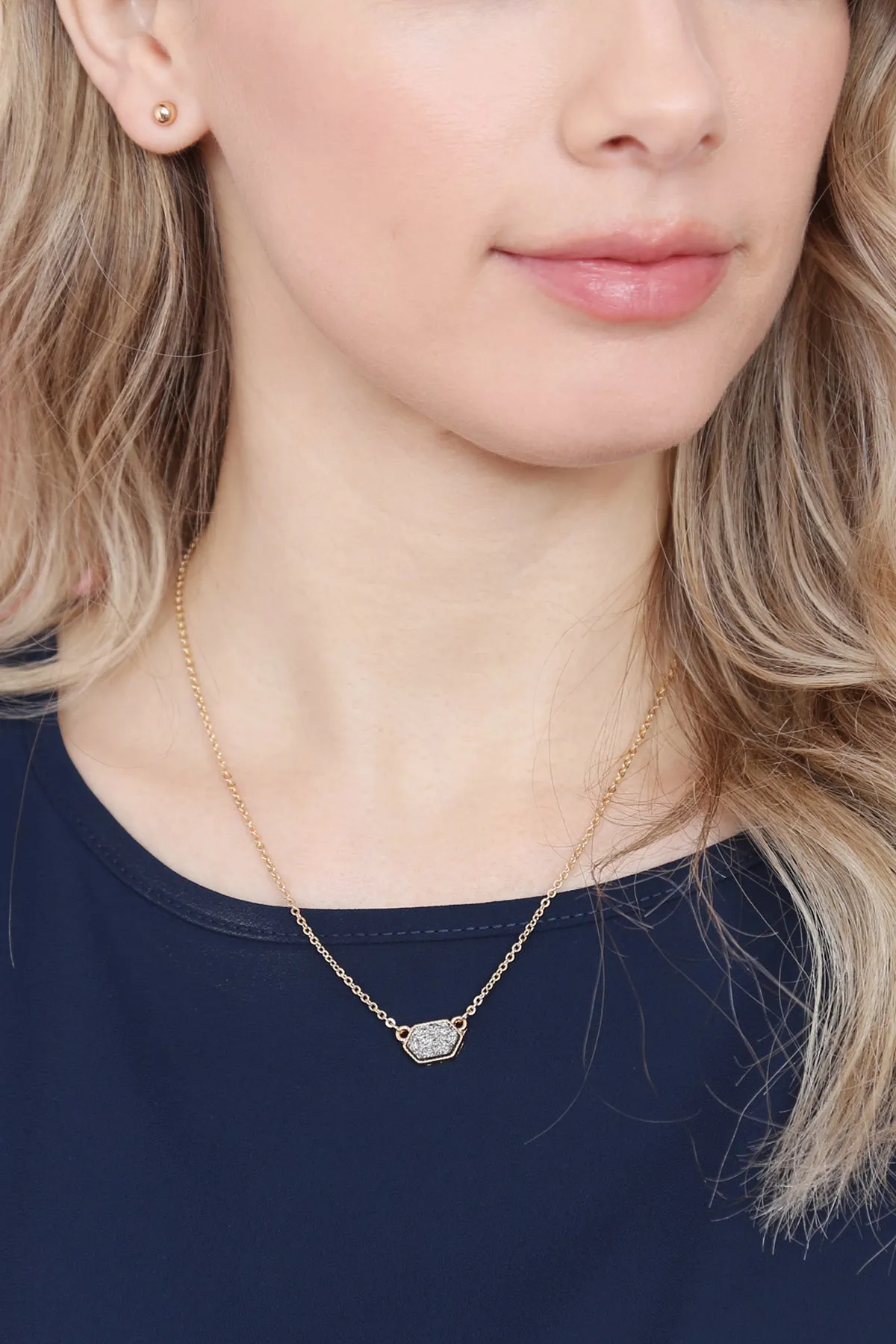Druzy Hexagon  Necklaces with stud Earrings