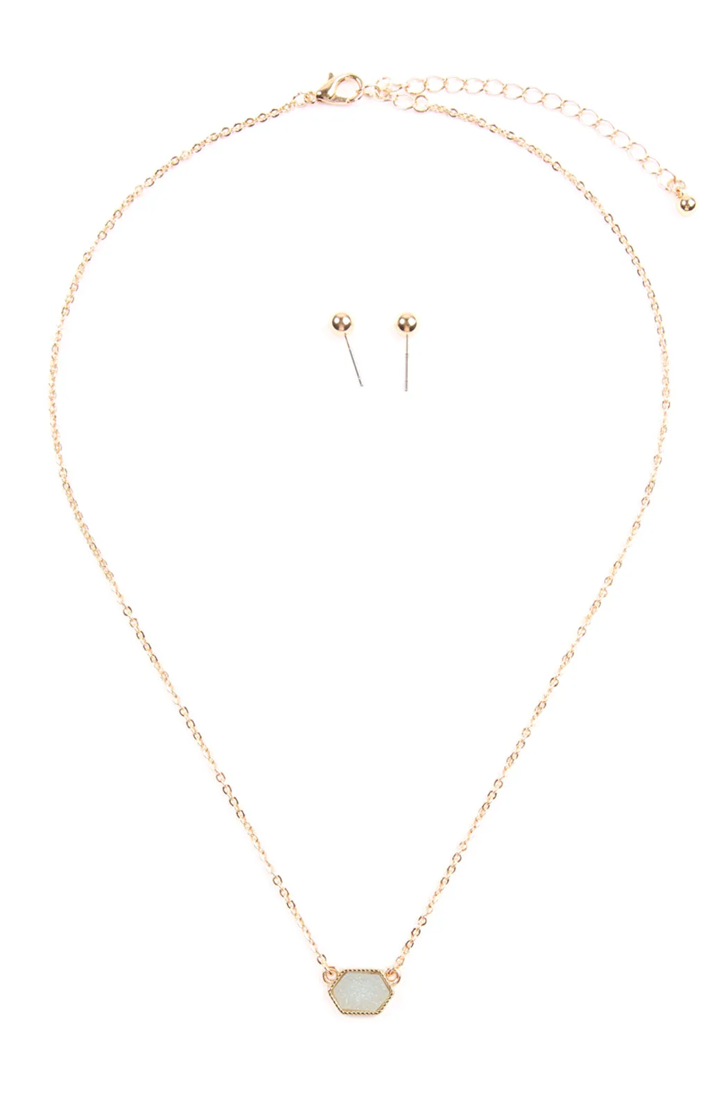Druzy Hexagon  Necklaces with stud Earrings