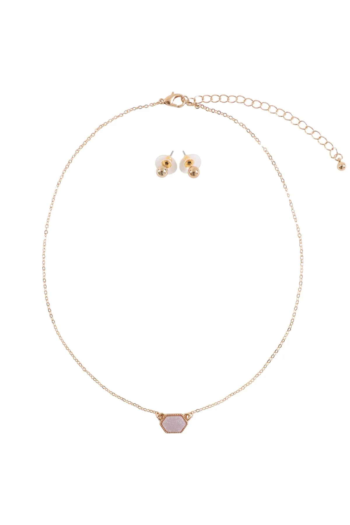 Druzy Hexagon  Necklaces with stud Earrings