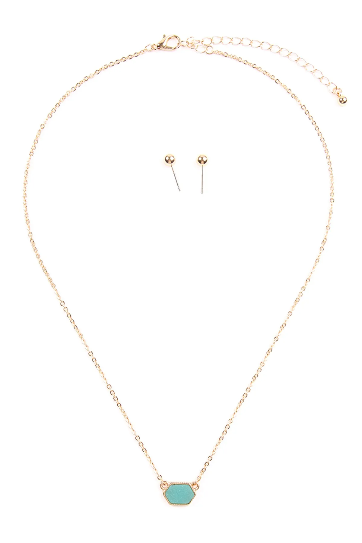 Druzy Hexagon  Necklaces with stud Earrings