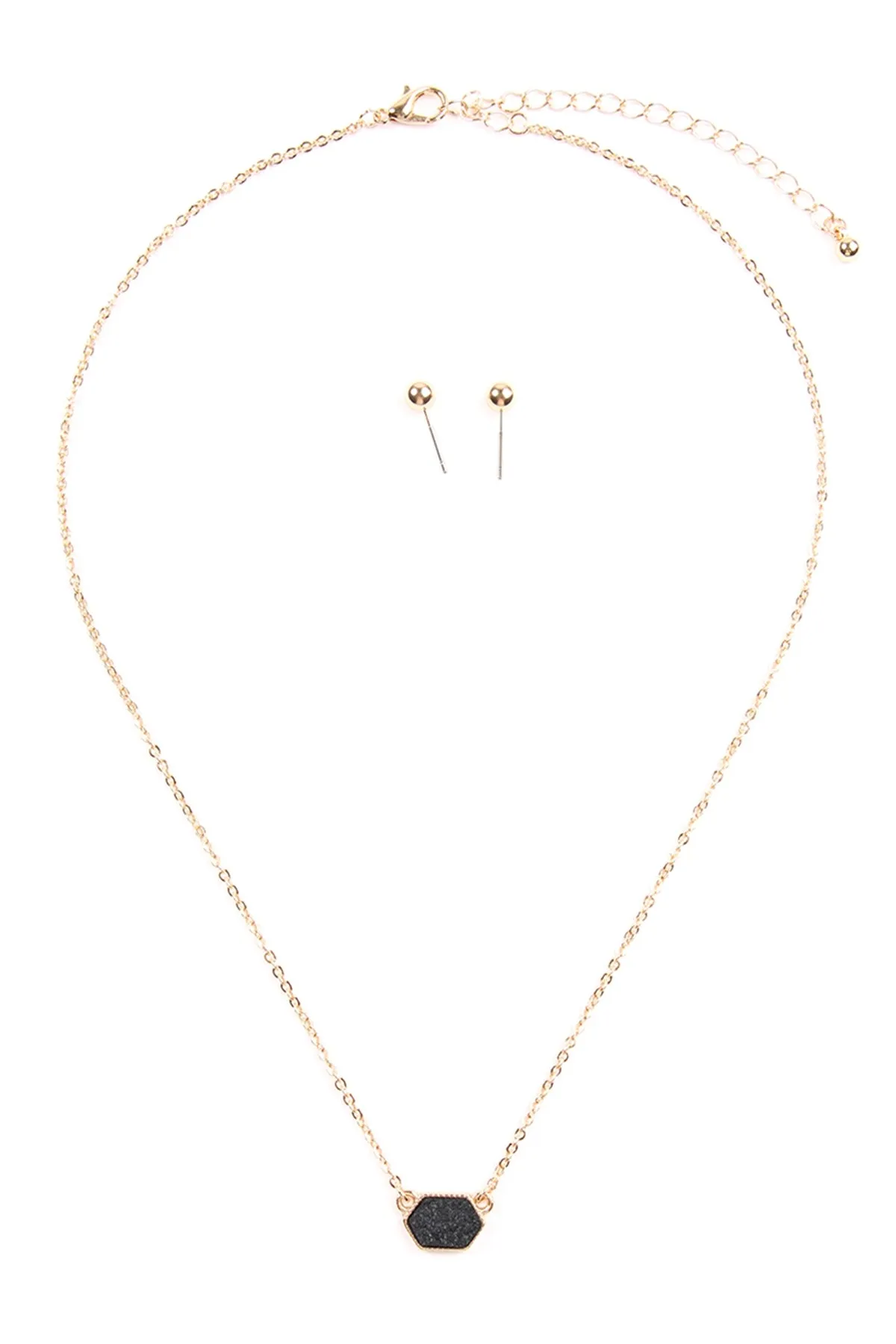 Druzy Hexagon  Necklaces with stud Earrings
