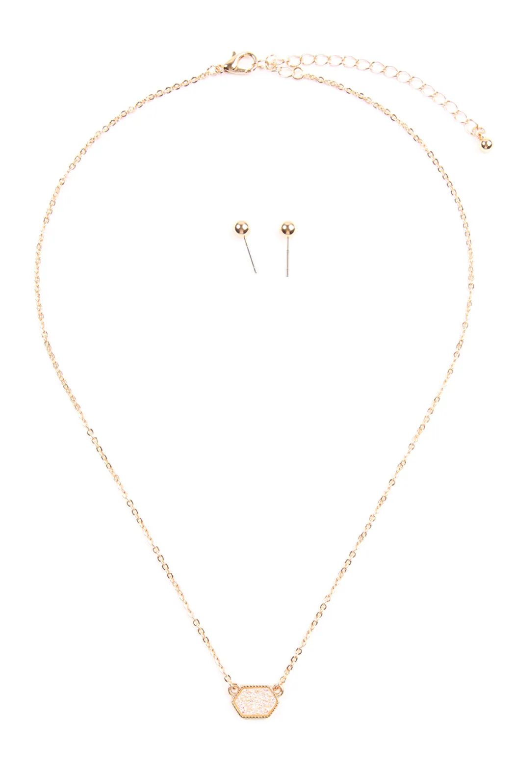 Druzy Hexagon  Necklaces with stud Earrings