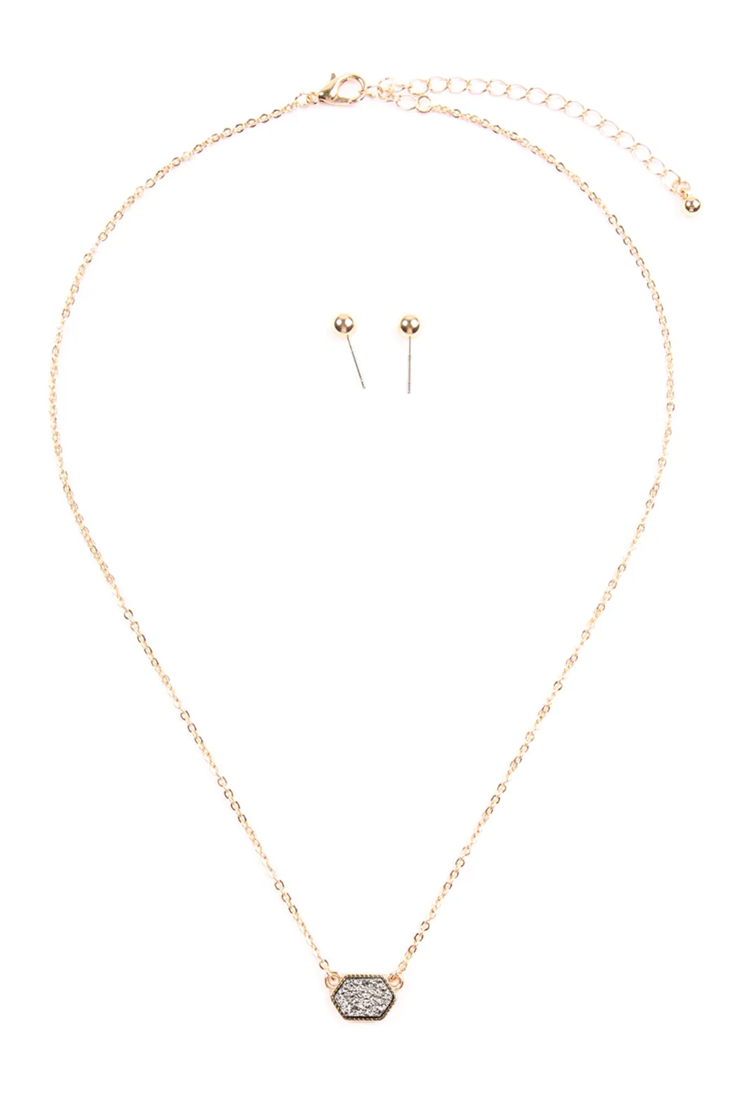 Druzy Hexagon  Necklaces with stud Earrings