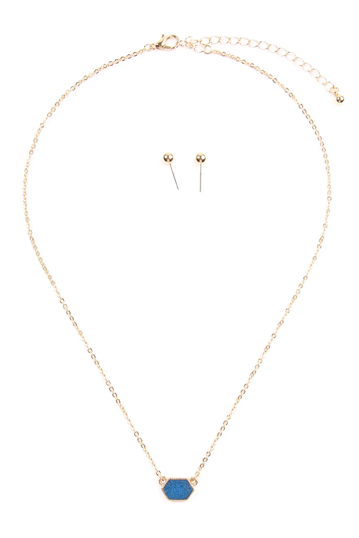 Druzy Hexagon  Necklaces with stud Earrings