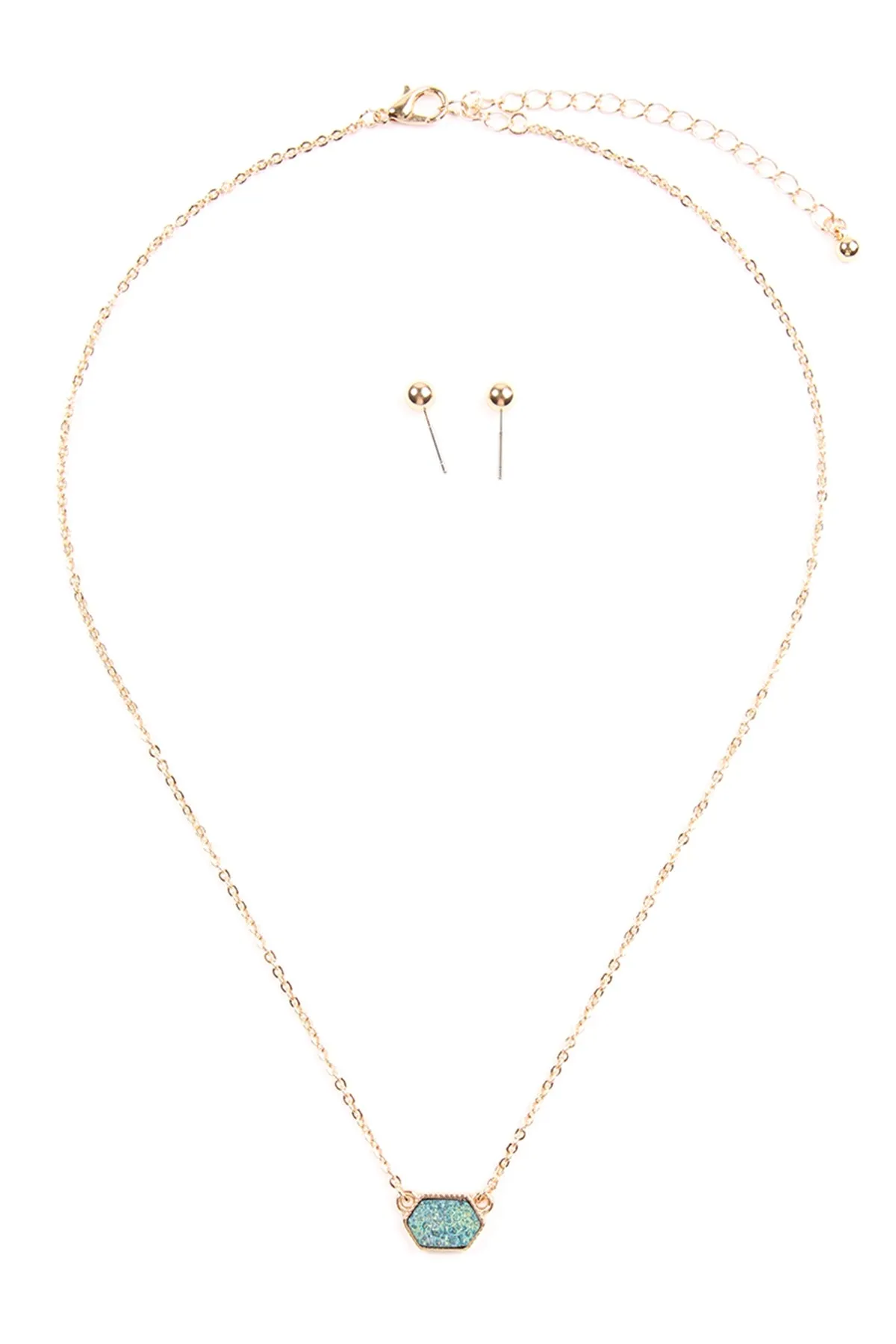 Druzy Hexagon  Necklaces with stud Earrings
