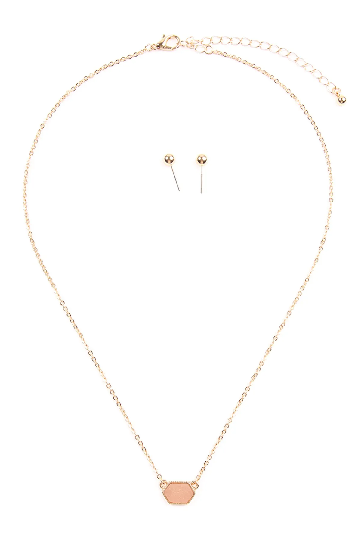 Druzy Hexagon  Necklaces with stud Earrings