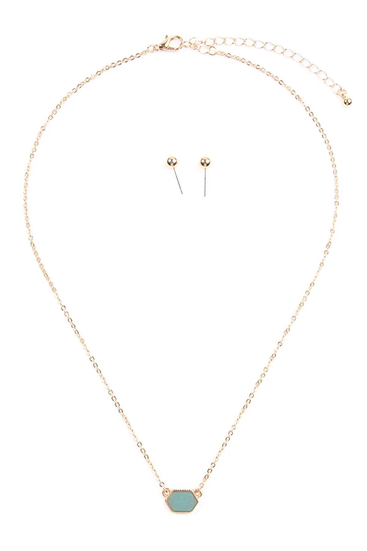 Druzy Hexagon  Necklaces with stud Earrings